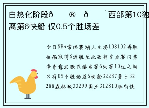 白热化阶段😮‍💨西部第10独行侠距离第6快船 仅0.5个胜场差